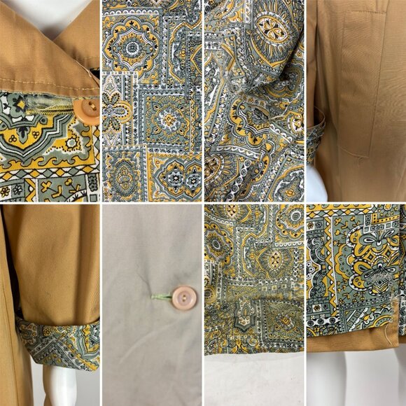 Vintage 70s Reversible Coat Women's Medium Paisley Print Gray Tan Trench - Picture 9 of 16